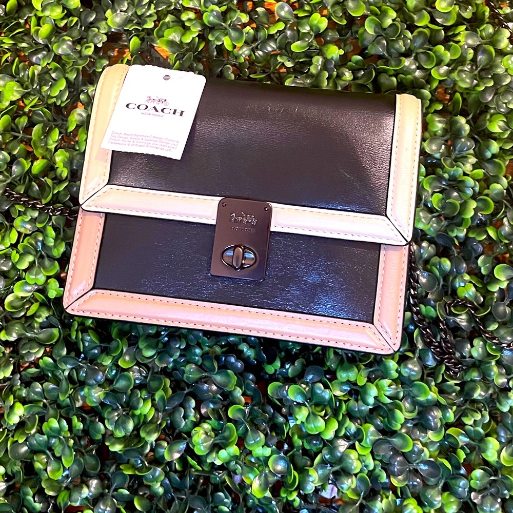 Mini Coach shoulder bag in black & tan/cream New.